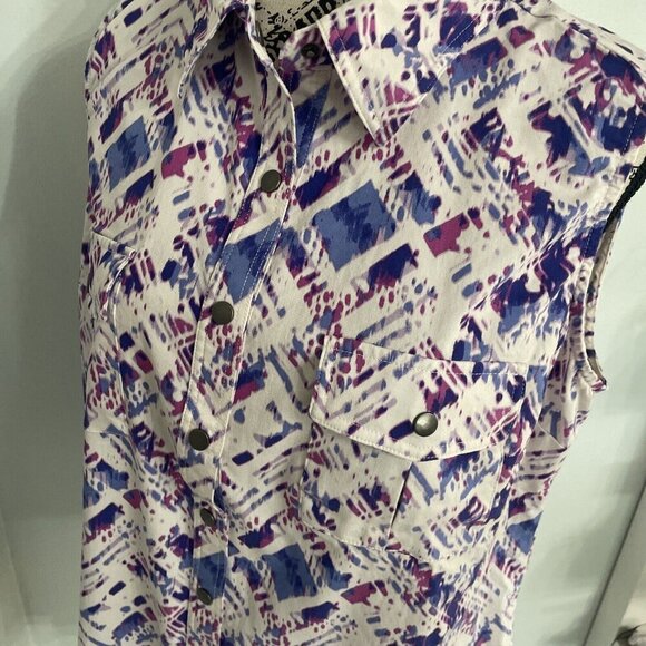 Lularoe Roxanne Snap Button Sleeveless White Aztec Camo Size Large 14/16 (B7) - Picture 7 of 9